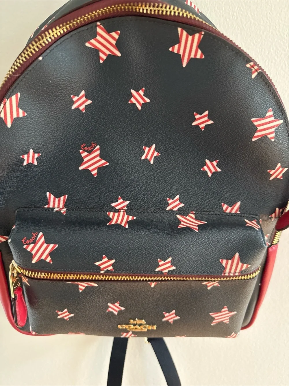 Coach Black Backpack Americana Stars Medium Charlie Bag Leather Rucksack 2865